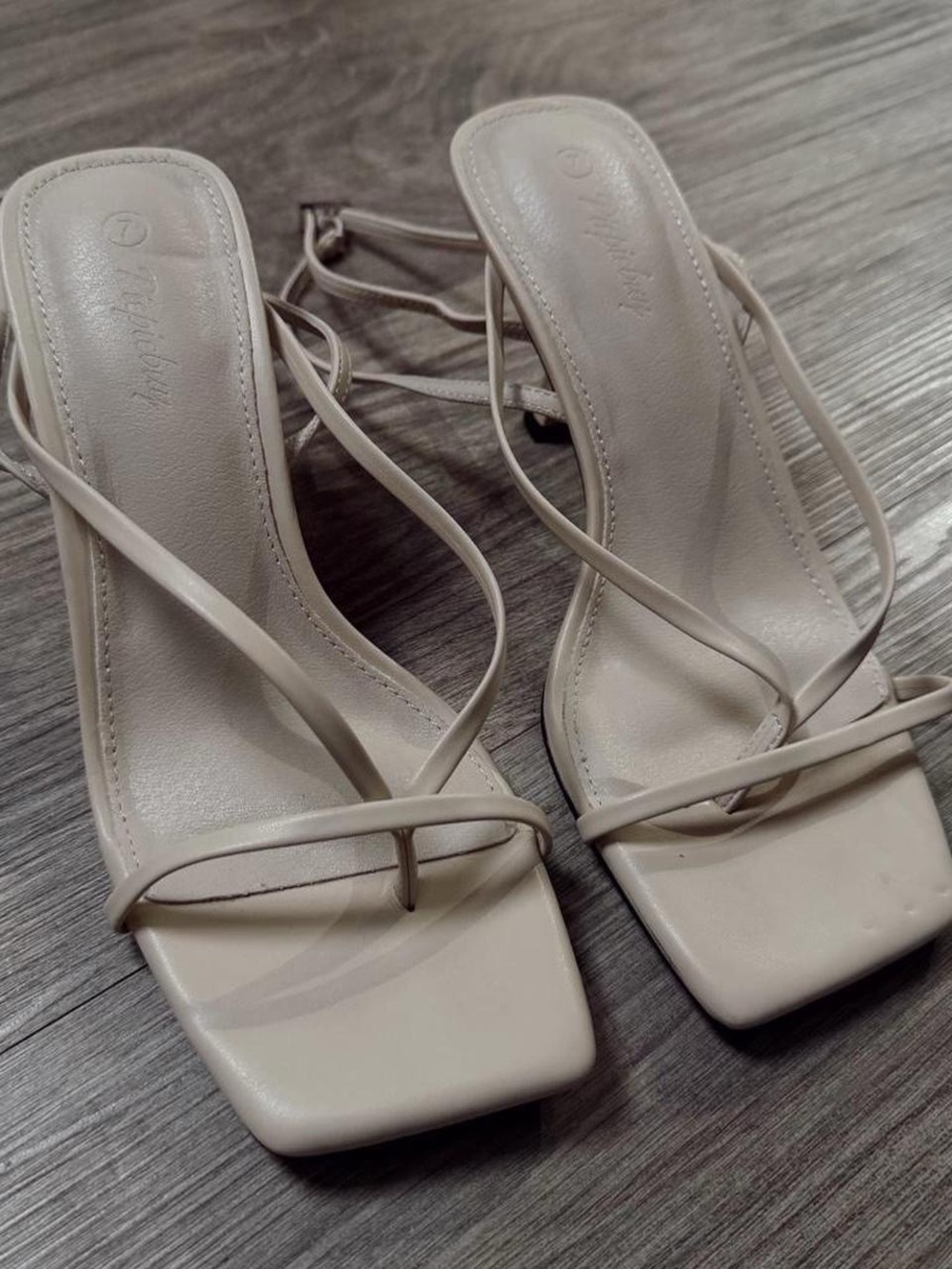 Amazon Strappy Square-Toe Heeled Sandals in Cream